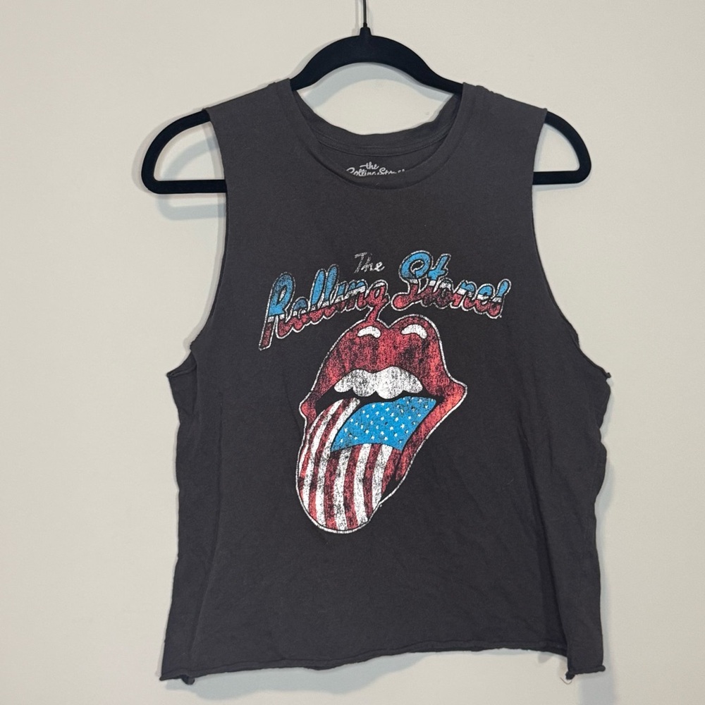 Rolling Stones Sleeveless‎ Women’s Tank Top with American Flag Tongue Graphic